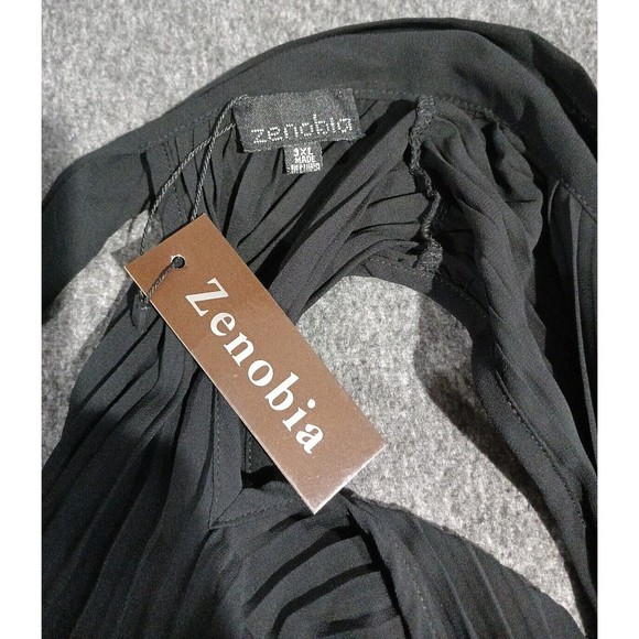 Zenobia Womens Sleeveless Sheer Black Back Bow Tie Closure Top Pleated 3XL New - Picture 9 of 10